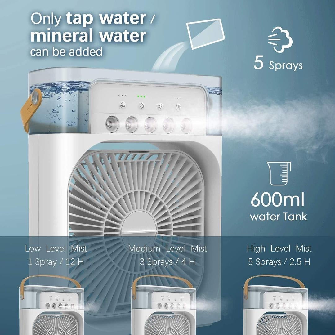 Portable 3-in-1 Mist Air Cooler Personal Desktop Cooling Fan with LED Mode Light & Humidifier | USB Powered Mini AC for Home & Office 🧊🔥