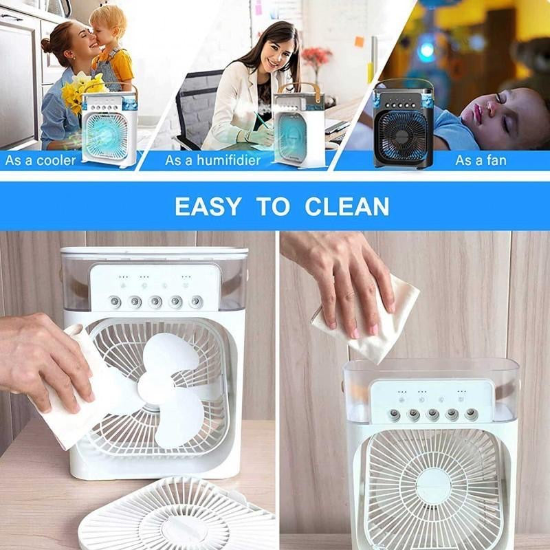 Portable 3-in-1 Mist Air Cooler Personal Desktop Cooling Fan with LED Mode Light & Humidifier | USB Powered Mini AC for Home & Office 🧊🔥