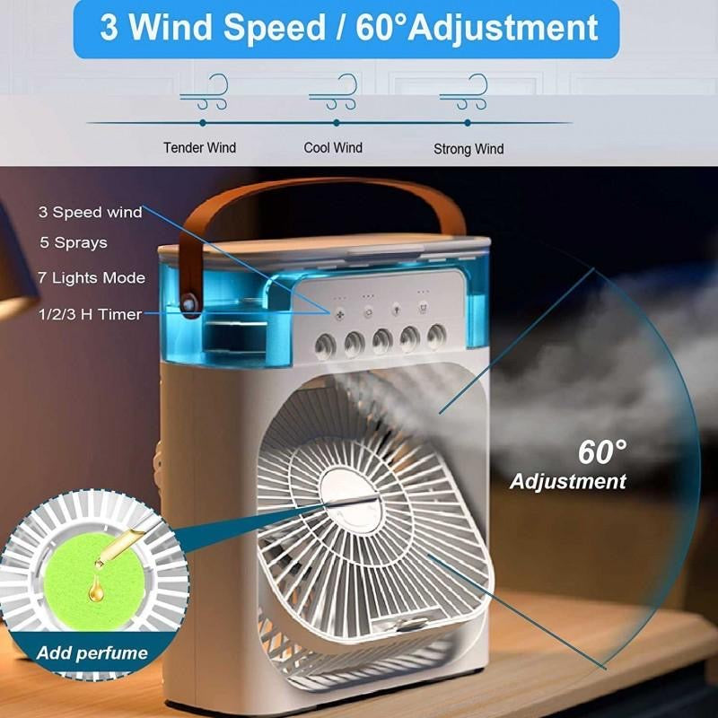 Portable 3-in-1 Mist Air Cooler Personal Desktop Cooling Fan with LED Mode Light & Humidifier | USB Powered Mini AC for Home & Office 🧊🔥