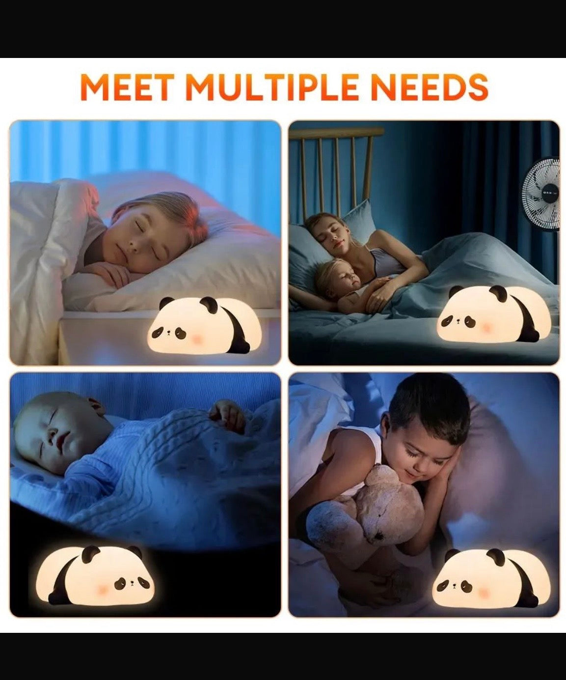Panda Night Light, Silicone Lamp, Nursery Decor, Kids Sleep Light, Dimmable LED Lamp, Cute Room Decor, Rechargeable Night Light, Baby Shower Gift.