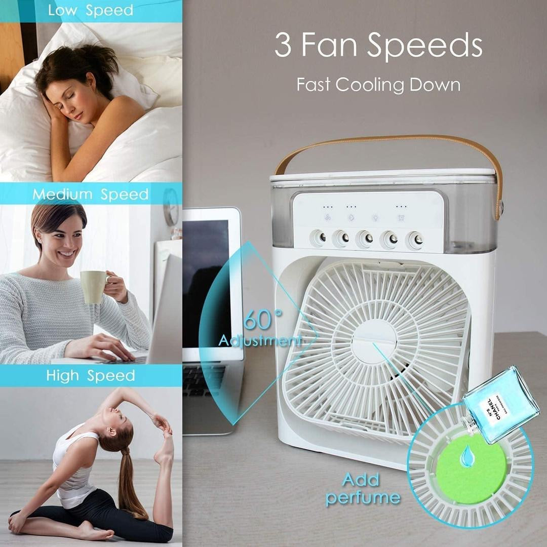Portable 3-in-1 Mist Air Cooler Personal Desktop Cooling Fan with LED Mode Light & Humidifier | USB Powered Mini AC for Home & Office 🧊🔥