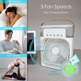 Portable 3-in-1 Mist Air Cooler Personal Desktop Cooling Fan with LED Mode Light & Humidifier | USB Powered Mini AC for Home & Office 🧊🔥