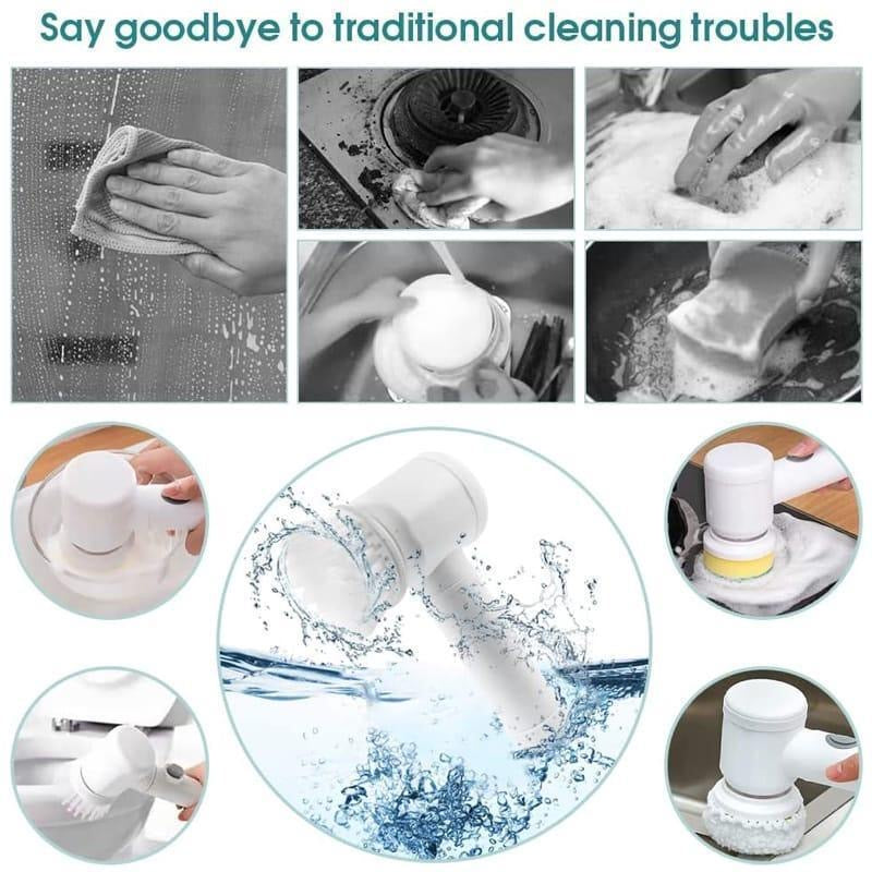 5-in-1 Handheld Electric Spin Scrubber – Multi-Functional Waterproof Cleaning Brush for Kitchen, Bathroom & Tiles | USB Rechargeable & Cordless ⚡🚿