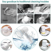 5-in-1 Handheld Electric Spin Scrubber – Multi-Functional Waterproof Cleaning Brush for Kitchen, Bathroom & Tiles | USB Rechargeable & Cordless ⚡🚿