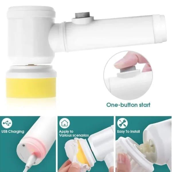 5-in-1 Handheld Electric Spin Scrubber – Multi-Functional Waterproof Cleaning Brush for Kitchen, Bathroom & Tiles | USB Rechargeable & Cordless ⚡🚿
