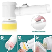 5-in-1 Handheld Electric Spin Scrubber – Multi-Functional Waterproof Cleaning Brush for Kitchen, Bathroom & Tiles | USB Rechargeable & Cordless ⚡🚿