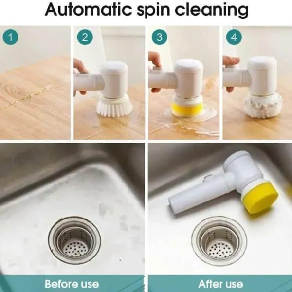 5-in-1 Handheld Electric Spin Scrubber – Multi-Functional Waterproof Cleaning Brush for Kitchen, Bathroom & Tiles | USB Rechargeable & Cordless ⚡🚿