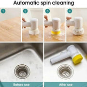5-in-1 Handheld Electric Spin Scrubber – Multi-Functional Waterproof Cleaning Brush for Kitchen, Bathroom & Tiles | USB Rechargeable & Cordless ⚡🚿