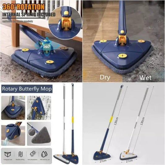 360° Rotatable Adjustable Triangle Cleaning Mop | Long Handle Wall & Ceiling Dust Cleaner
