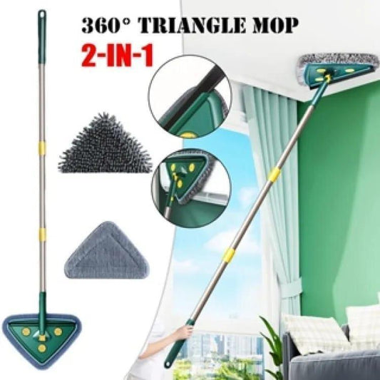 360° Rotatable Adjustable Triangle Cleaning Mop | Long Handle Wall & Ceiling Dust Cleaner
